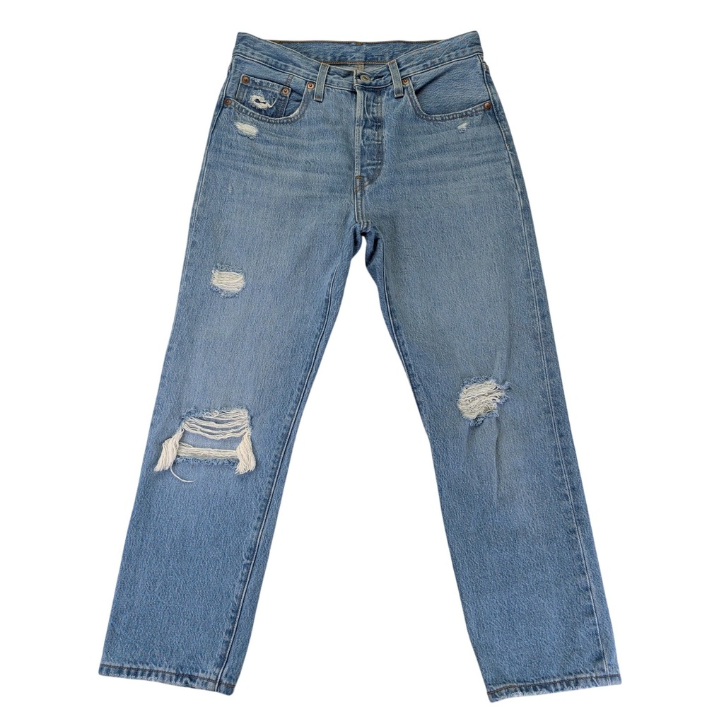 Levis 501 Original Womens High Rise Straight Leg Distressed Jeans‎ Blue W27 L26